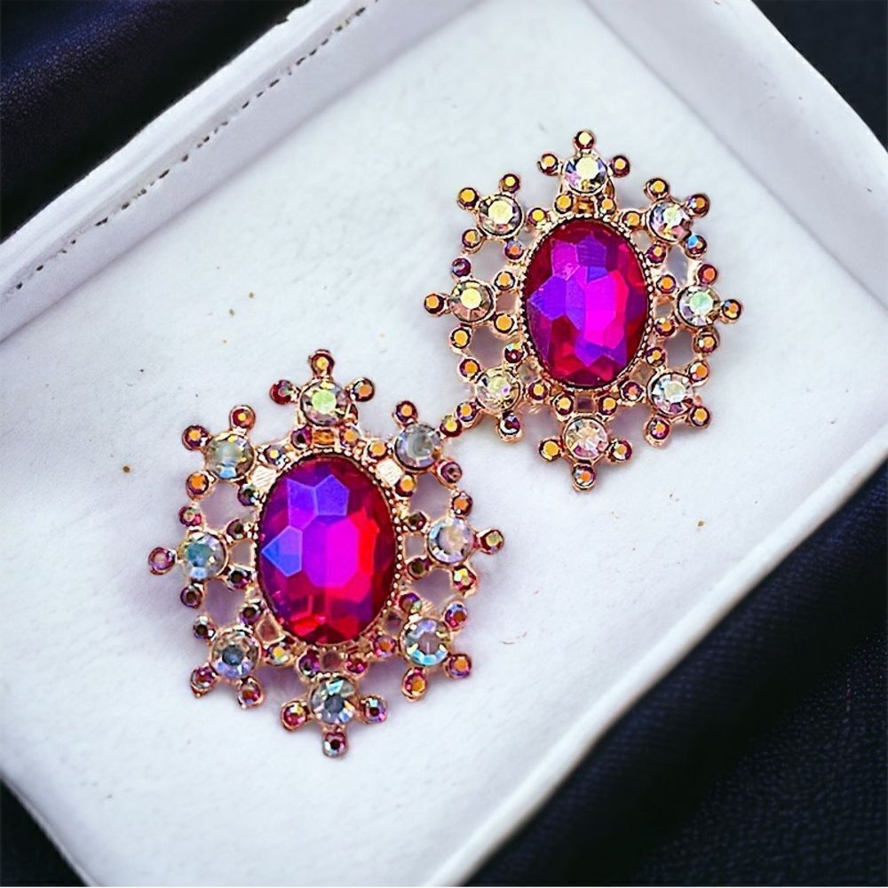 Pink And Clear Rhinestone Gold Tone Stud Earring NWT